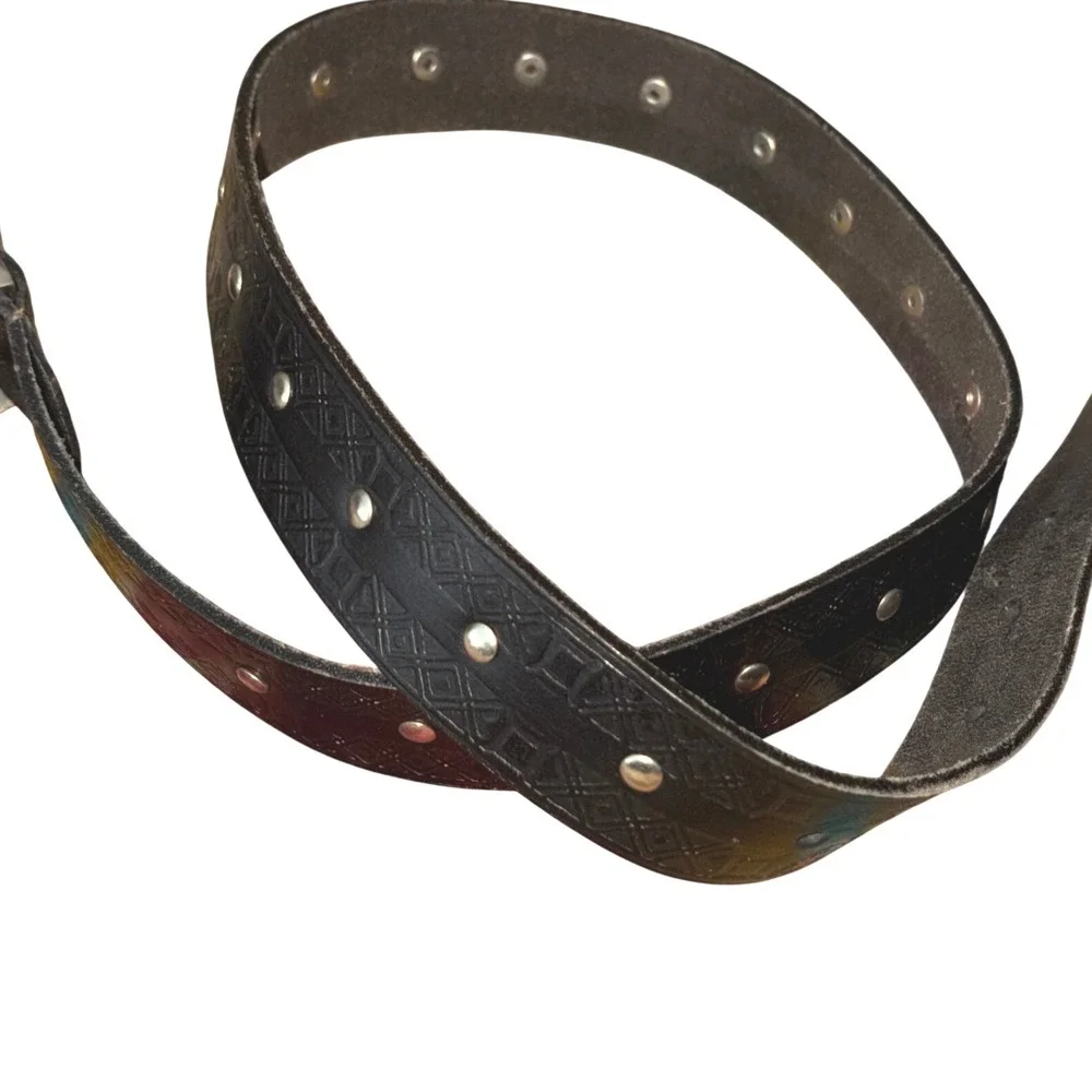 Leather Belt Boho Western Southwestern Embellished‎ Solid Brass Buckle India  LG
